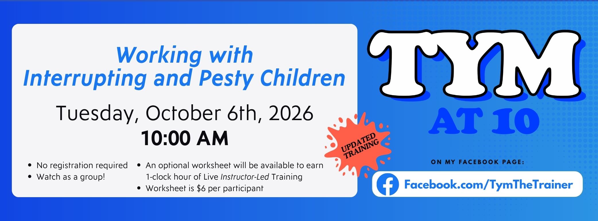 Tym at 10 Training Tue, Oct 6 2026