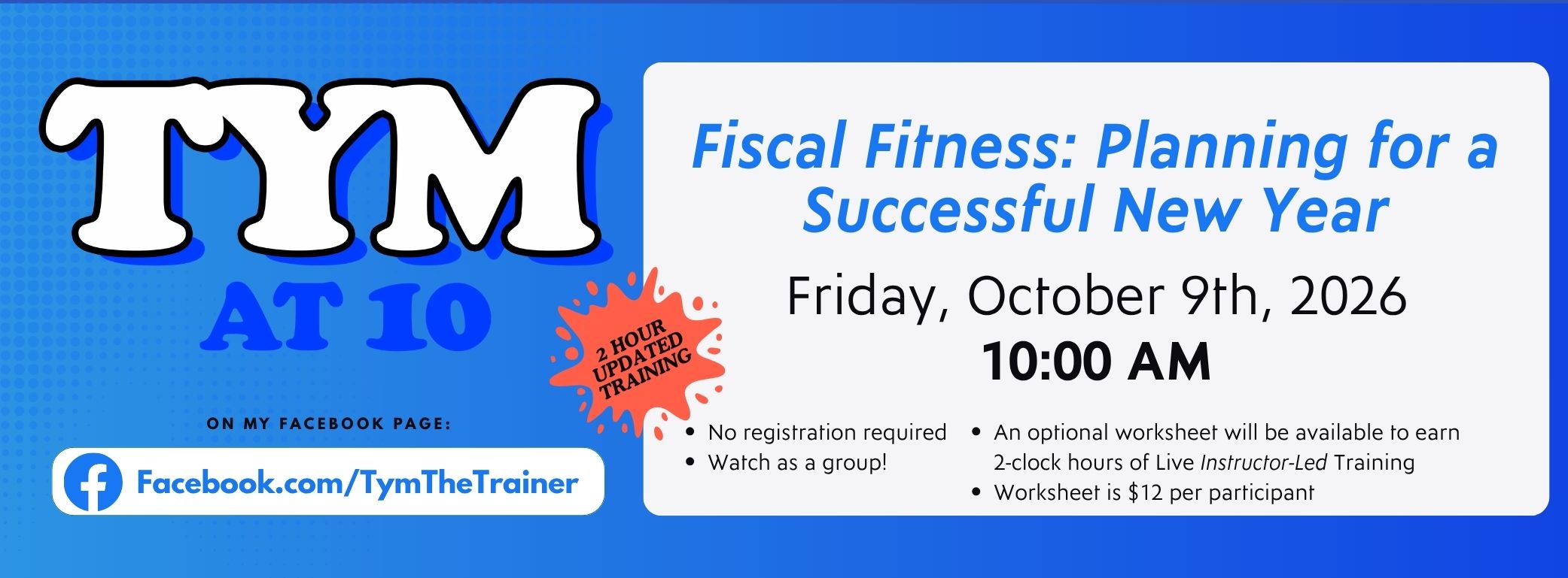 Tym at 10 Training Fri, Oct 9 2026